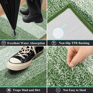 Килимок для дому та ванної кімнати SHACOS, 80 x 120 см, зелений. Антиковзка, швидковисихаюча, для входу та ванної кімнати