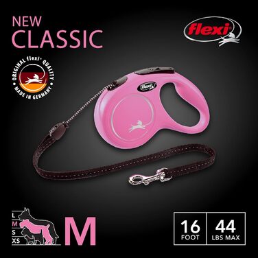 Висувна обплітання для собак та котів Flexi® Klassische, рожева, до 11,8 кг, 7,9 м