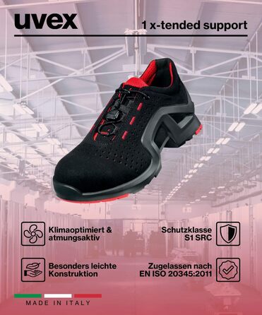 Черевики захисні Uvex 1 x-tended Support, S1 P SRC, для жінок та чоловіків, чорно-лімоний, 44 EU