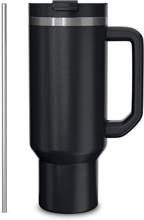 Personalized Insulated Tumbler - 40oz with Engraving - Custom Name or Logo, Leak-Proof, BPA-Free, with Lid & Straw - White (Black Accent)
