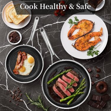 Сковорода керамічна Innerwell 28 см з нержавіючої сталі, антипригарна, без PFAS/PFOA/PTFE, для індукційних, газових та електричних плит, придатна для духовки та посудомийної машини