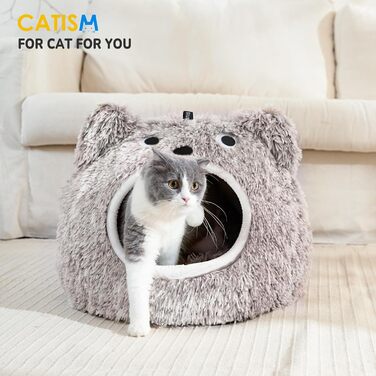 CATISM Cat Cave Cat Bed Washable Cat Sleeping Place for Cats Cute Monster Plush Pet Cat Head Pillow Cat House Cat Cushion Fluffy Kitten Puppy Snuggle Bed Pet Bed (Coffee)