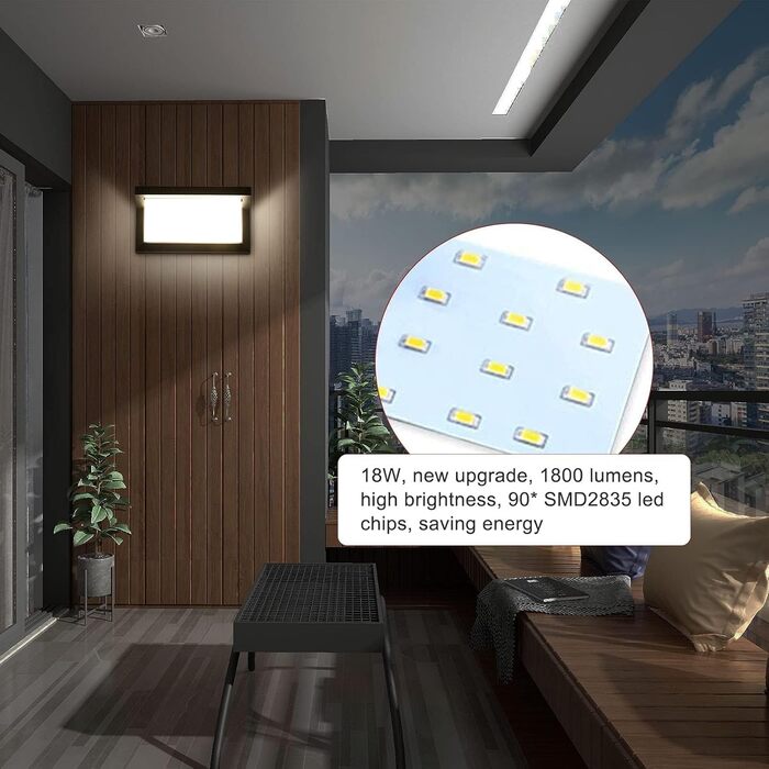 LED вуличний світильник Lightsjoy 18W, IP66, водонепроникний, нейтральний білий, з пультом дистанційного керування та додатком