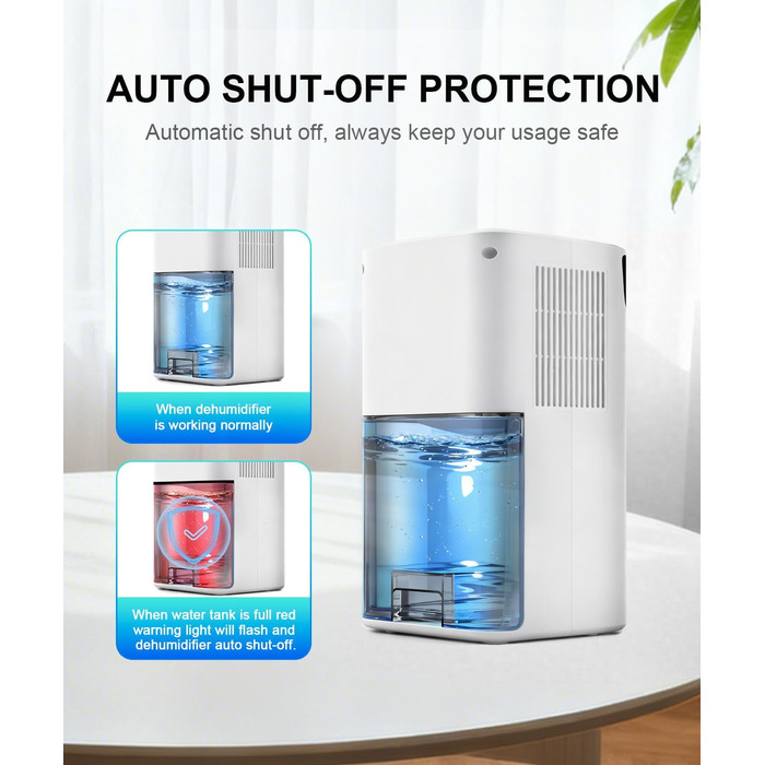 Електричний осушувач повітря з низьким рівнем шуму та підсвіткою, 500 мл. Захист від замерзання. Ідеально для кухні та підвалу