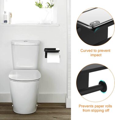 Тримач туалетного паперу Ibergrif з 2 способами монтажу, без свердління, з полицею, нержавіюча сталь, чорний