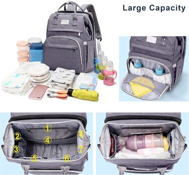 SNDMOR Diaper Bag Backpack, Convertible Diaper Backpack with Changing Pad Function, Large, Multifunctional Diaper Bag with Changing Mat, Stroller Hooks, Suitable for Mom and Dad