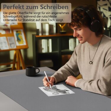 Килимок для столу Zindoo XL 100x40 см антрацит: захист від подряпин, водостійкий, для миші та письма
