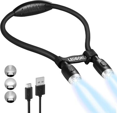 LED-лампа для читання LEDBOKLI з кріпленням на книгу, акумуляторна, 800mAh, 3 режими яскравості, гнучка шийка, 28 см, чорна