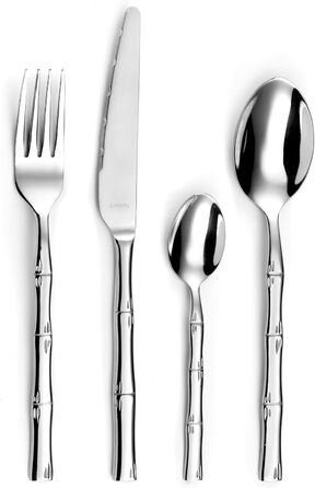 Набір столових приборів Amefa Karma 24 предмети для 6 осіб, сріблястий, з бамбуковим декором