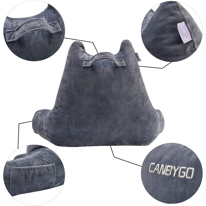 Підкушетник Lesekissen з підлокітниками, Memory Foam, для читання, роботи та ігор, знімний чохол (сірий)