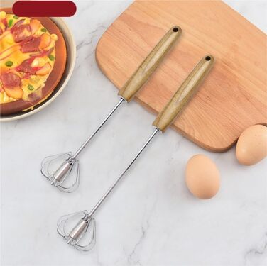 GOOPEEG Egg Beater, Hand Whisk, Small Semi-Automatic Manual Egg Beater for Baking at Home, Hand Mixer with Wooden Handle, Kitchen Whisk (5.6x28cm)