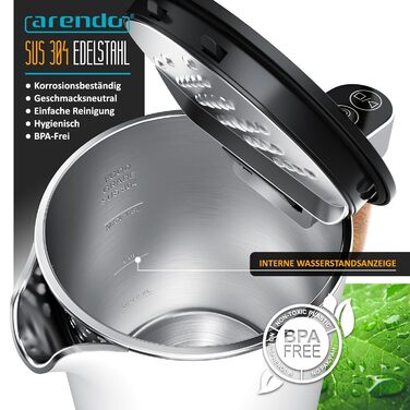 Arendo - Stainless Steel Kettle with Temperature Setting - 45°C-100°C - 1.5 Liter - Double-Walled - BPA Free - Keep Warm Function - Tea Kettle with Temperature Indicator - Cool Touch Handle - Matte White