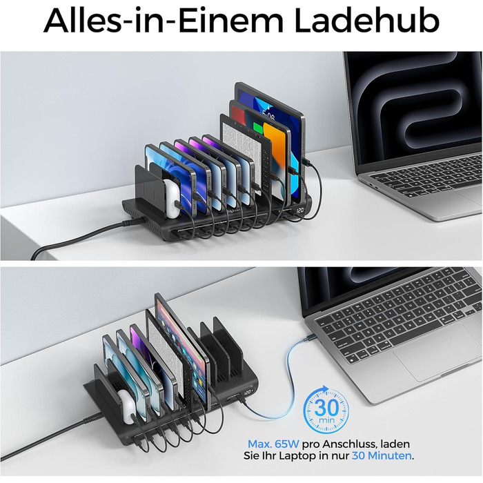 Зарядний пристрій Alxum 60W USB, 10 портів, 5V/2.4A, для телефону, планшета, Kindle - чорний