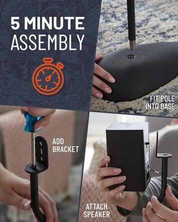 Підставка для акустики ECHOGEAR з регулюванням висоти - універсальна сумісність, сталевий каркас, кабель-менеджмент, антиковзні ніжки