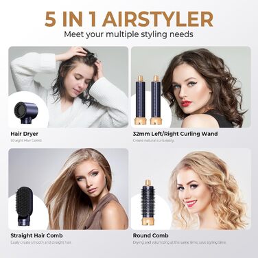 Набір для укладки волосся Neue Air Styler: іонізатор, фен-щітка, 32 мм локони, для об'єму, сушіння, випрямлення та локонів. 1000 Вт, 3 температурні режими, блакитний колір