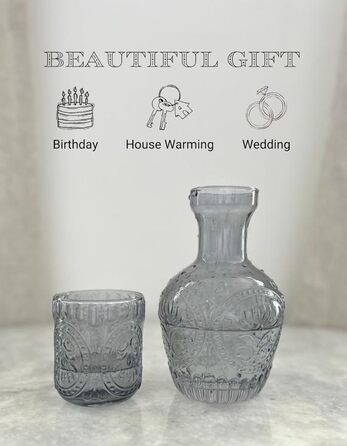 Curator Home Vintage Glass Carafe with Lid & Matching Drinking Glass – 750 ml Capacity – Elegant Glass Jug for Water, Juice, or Wine – Stylish Home Decor for Kitchen or Dining Room (gray)