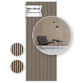 Акустична панель Momento з натурального дуба 240x50 см, 3D ламелі для шумоізоляції стін, колір дуб натуральний, чорний фліс (Made in Germany)