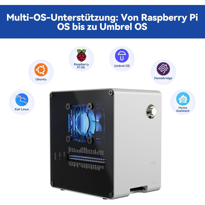 Корпус Mini-PC для Raspberry Pi 5 з SSD NVMe M.2, охолодження PWM та RGB-підсвіткою (без Raspberry Pi)