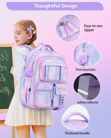 Рюкзак для дівчинки Tanou, 1-4 клас, дитячий шкільний рюкзак, водонепроникний, фіолетовий