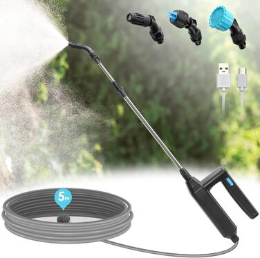 SYLSTAR акумуляторний електричний обприскувач для рослин, телескопічна штанга 60 см, 5 м шланг, 3 насадки, портативний, для саду, городу, газону та бур'янів