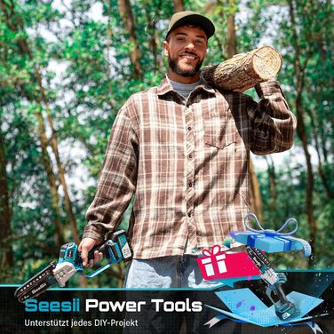 SEESII Безщіткова міні-бензопила 6 дюймів, акумуляторна ручна пила з 2 * 4000 mAh акумуляторами, одноручна пила з автоматичним змащуванням, сумісна з акумулятором Makita 18V, електрична пила для дерева, гілок 6 дюймів безщіткова