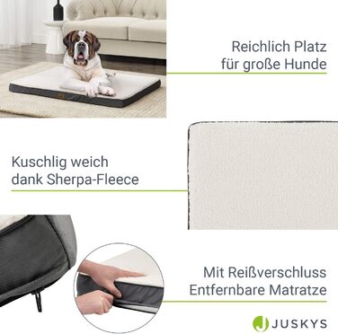 Ортопедичне ліжко для собак Juskys Milow, 76x51 см - м'яке та стабільне, знімний та пральний чохол - подушка для собак, килимок для маленьких собак - сірий (81 x 112 x 8 см, бежевий)