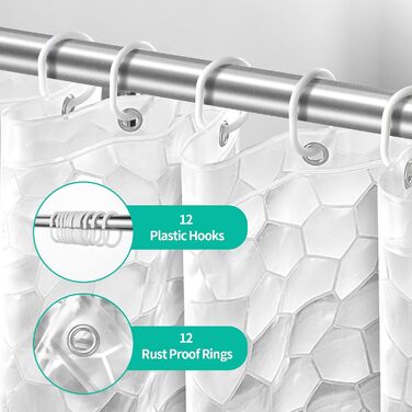 Шторка для душу OTRAKI 200x200 см, антигрибкова, EVA, прозора, без PVC, екологічна, з кільцями, водонепроникна, напівпрозора