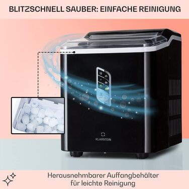 Klarstein Ice Cube Machine Small, Fast Ice Cube Maker, Self-Cleaning Ice Cube Maker, Ice Cube Device for Large and Small Ice Cubes, with Ice Cube Container, 12kg/24h, Capacity 1.5 L