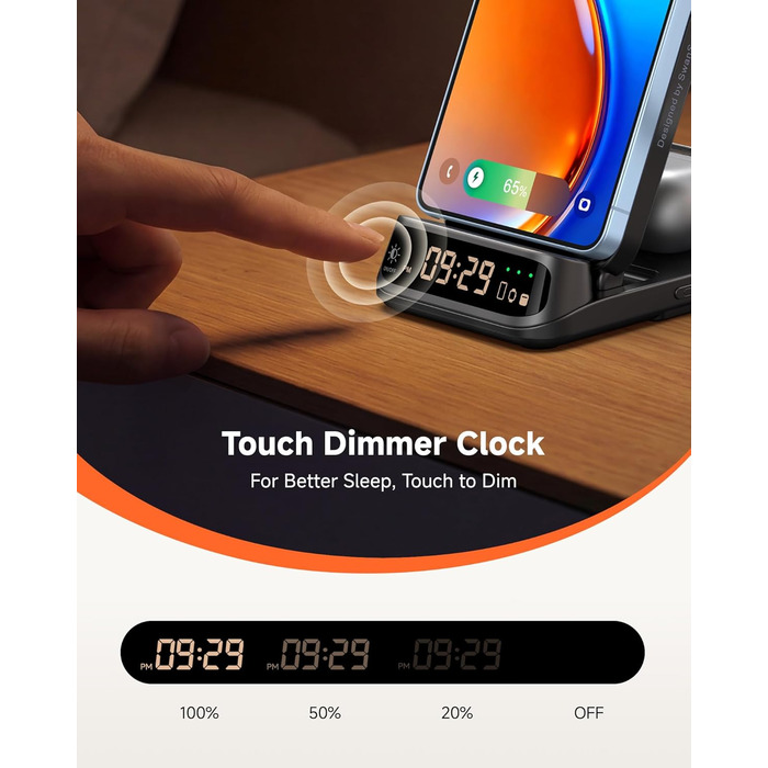 Бездротова зарядка SwanScout 708S для Samsung Galaxy S26 Ultra/+/S26/S25/S24/S23/S22/S21, Galaxy Watch Ultra/8/7/6/5/4, Galaxy Buds4 Pro (Без адаптера) Чорна