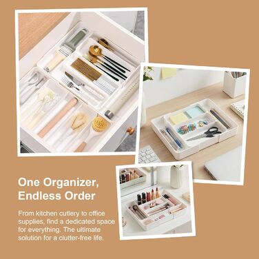 Органайзер для столових приборів в шухляду, розсувний роздільник для кухні, білий