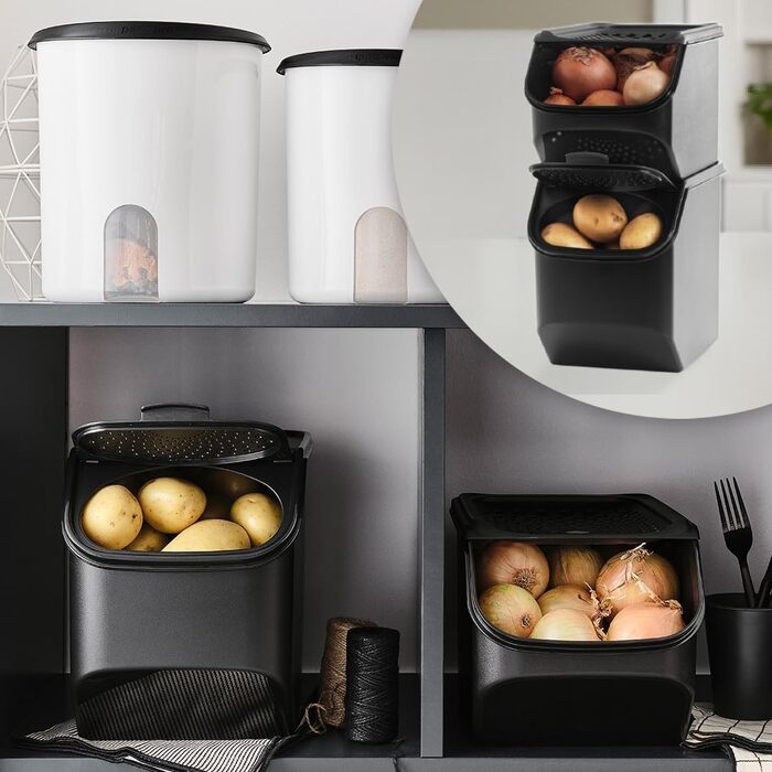 Tupperware Set - PotatoSmart 8.3L, OnionSmart 5.5L & GarlicSmart 2.3L - Innovative potato, onion & garlic containers with optimal air circulation - Stackable design - dishwasher safe