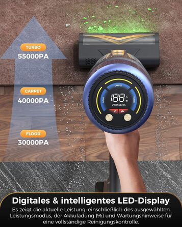 Бездротовий пилосос Proscenic P15: 70 хв роботи, 55KPa, 600W, сенсорний екран, 6-шарова фільтрація, для дому, килимів, твердих поверхонь, шерсті тварин, авто