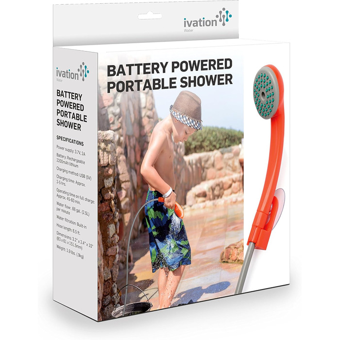 Portable Outdoor Camping Shower, Battery Powered - Compact Hand Shower with Rechargeable Camping Shower and Pump, Pumps Water from Bucket into a Consistent, Gentle Shower Stream