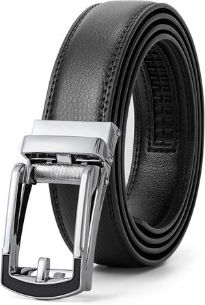 Чоловічий шкіряний ремінь JasGood з автоматичною пряжкою, 33 мм, для костюма, ділового стилю, повсякденного носіння (чорний, 130 см, обхват талії 101-115 см)