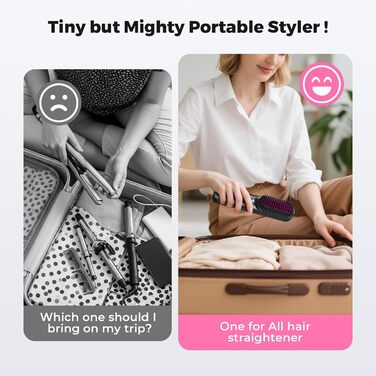 Bopcal Міні випрямляч для волосся - щітка-випрямляч, бездротова, 10000mAh, іонна технологія, професійний захист від опіків, швидкий нагрів, 6 температурних режимів, для подорожей, чорний