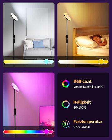 Стійка лампа LuminexDesigns з полицею, 36W+7W LED, диммування, 3200LM+600LM, сучасний дизайн, для вітальні та як настінний світильник, з пультом керування, 2700K-6500K, чорний колір