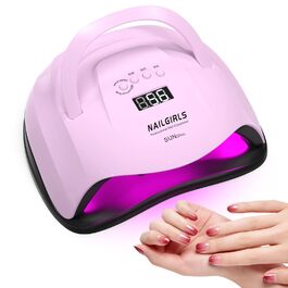 LED UV лампа для нігтів NAILGIRLS 150W з таймером, датчиком, LCD дисплеєм та знімною магнітною платформою. Підходить для гель-лаку, нігтів рук та ніг (Рожевий 268W)
