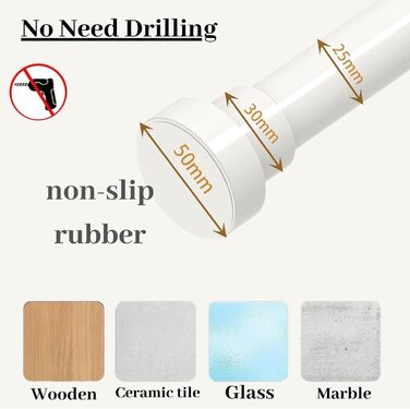 Штанга для душу без свердління, нержавіюча сталь, регульована, 85-160 см, діаметр 25 мм, срібляста