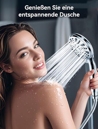 Насадка для душу Magichome з шлангом 2м, високого тиску, 5 режимів розпилення, турбо-дизайн, економна водозбереження, ручна лійка для душу з низьким тиском води (срібна з шлангом)