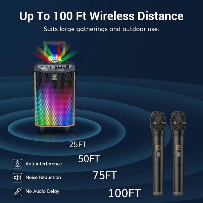 Караоке система TONOR K20 з 2 мікрофонами, Bluetooth, світлодіодна куля, для дому та вулиці
