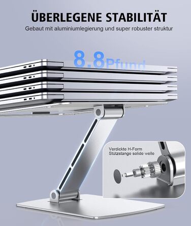 Підставка для ноутбука Glangeh, регульована по висоті, ергономічна, портативна, для столу, складана, з алюмінію, сумісна з MacBook Air/Pro (10–16 дюймів), срібна