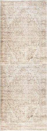 Килимок для дому, миючий, з ковроволоконної вовни, для спальні, вітальні, їдальні, світло-бежевий (2' x 6', прямокутний)