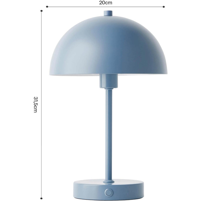 Mokebo® LED настільна лампа бездротова, акумуляторна, диммерна з USB-C 'The Lighthouse', вінтажна лампа-горщик, грибкова лампа та настільна лампа Taupe (мідний колір) з металу з акумулятором, тепле біле світло (блакитно-сірий)