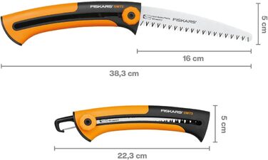 Ручна пила Fiskars Xtract SW73 для свіжої деревини, грубе зубцювання, довжина полотна 16 см, висувна, нержавіюча сталь, чорна/помаранчева, загальна довжина 35 см, модель 1000613