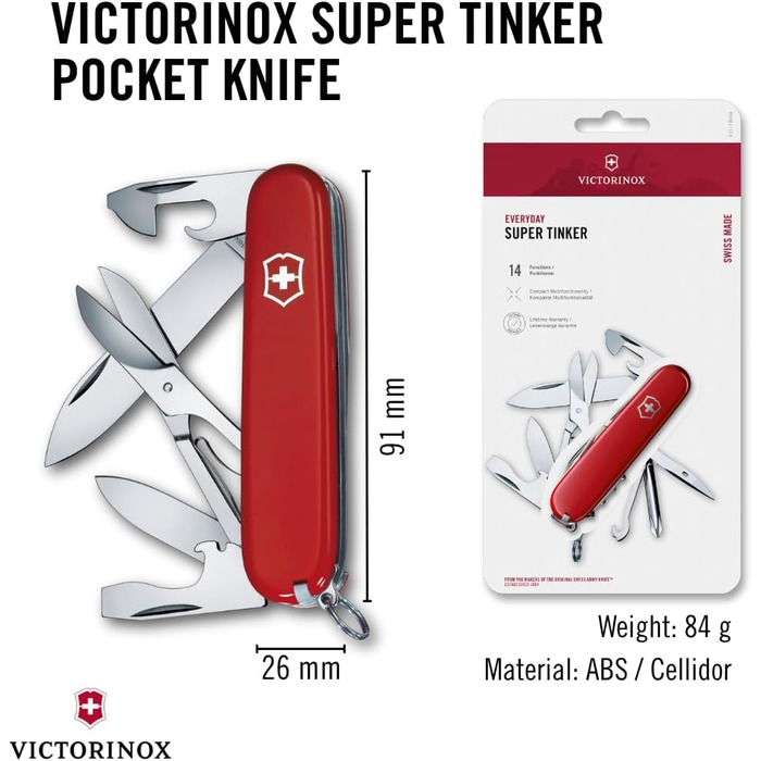 Мультитул Victorinox Super Tinker: швейцарський ніж з 14 функціями (червоний)