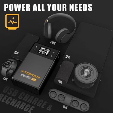 VTOMAN X1: Портативний акумуляторний пусковий пристрій з компресором, 2500A, для авто (бензин до 8.5 л, дизель до 6 л), 150 PSI, 12V, сірий