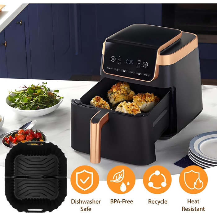 Силіконовий килимок для фритюрниці (48x30 см) - захист від нагріву для кухонної поверхні, кавомашини, Ninja, Cosori, Philips Airfryer (Dual Zone 2 Kammern)