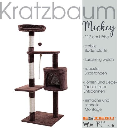 Кігтеточка для котів ESTEXO, ігровий комплекс, 112 см, XL, коричнева