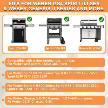 Гриль-плита для Weber Gourmet BBQ System Sear Rost, сумісна з Weber GS4 Spirit II 200/300, Genesis II E-310, II LX S-440, аксесуари GBS, чавун, 1 шт.