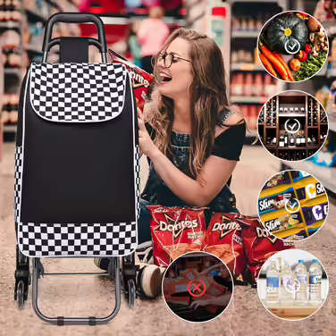This shopping trolley shopping cart is a stable trolley with a foldable 2-in-1 design and a detachable bag with 3 noiseless wheels (Black - update).